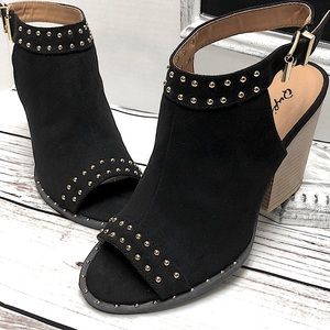 NWT Sexy Black Qupid Studded Slingback Bootie Mule